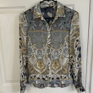 Massimo Dutti Blue and Gold floral Shirt